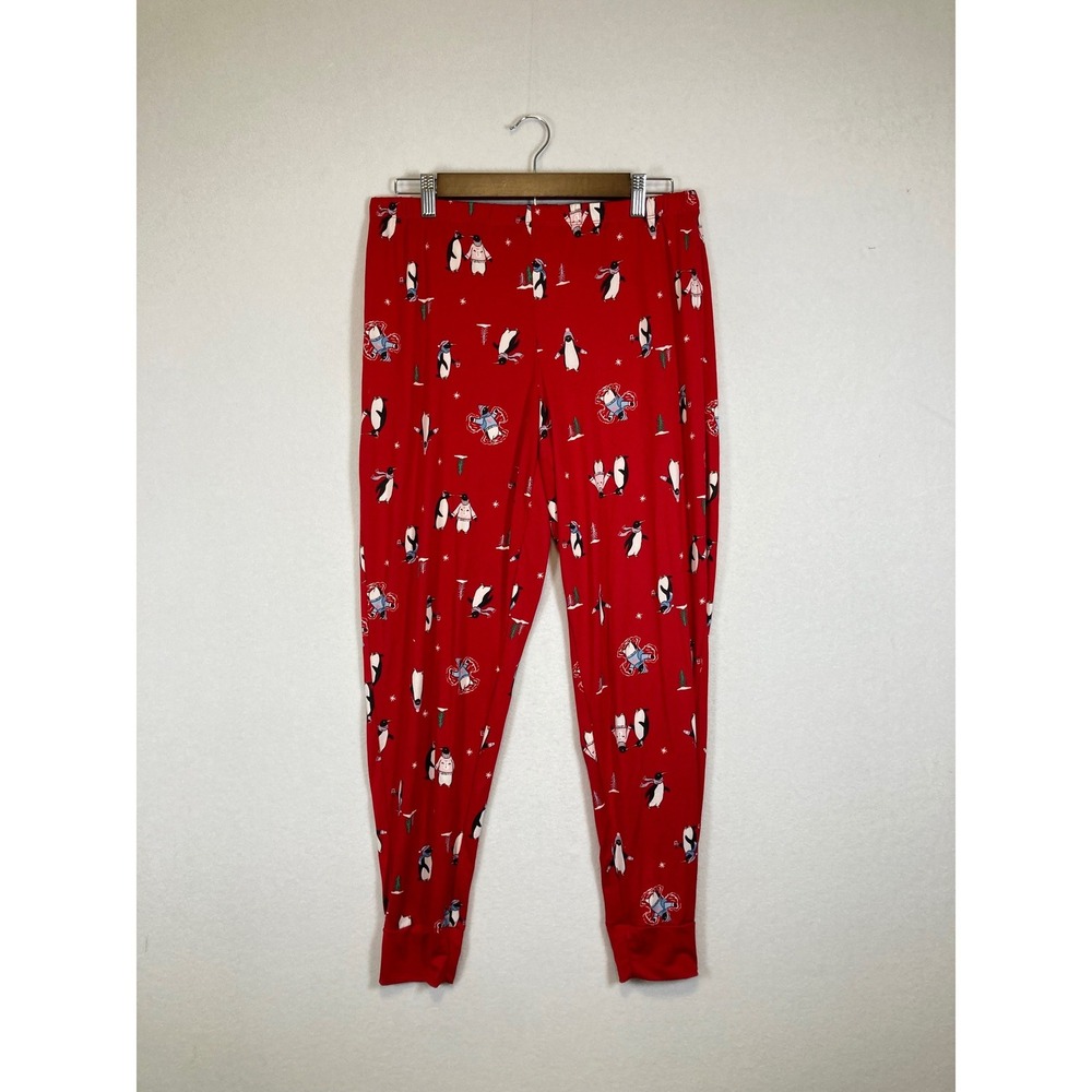 Penguin Pajama Jogger‎ Pants Womens M Red Holiday Christmas